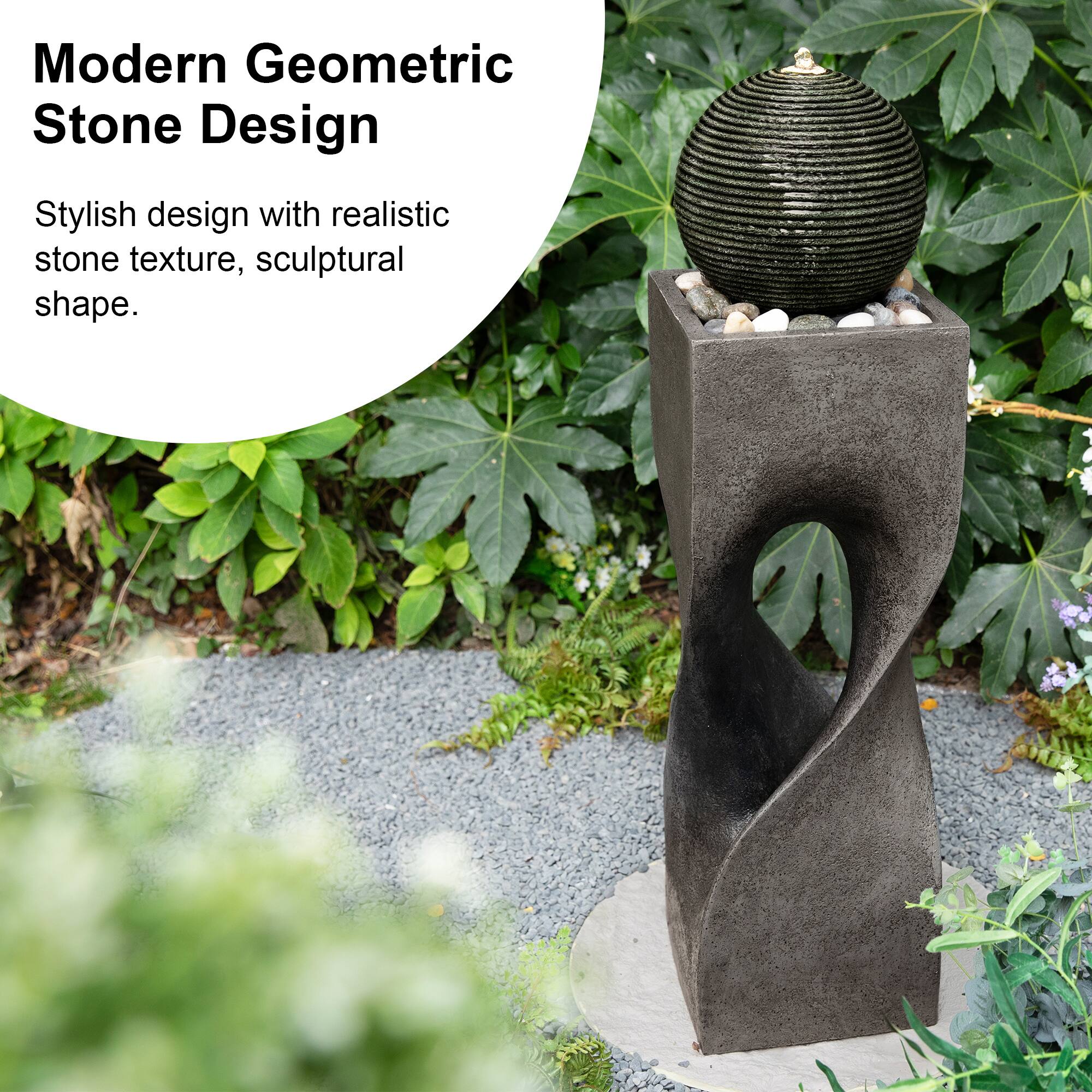 Glitzhome® 36.5" LED Modern Geometric Pedestal & Sphere Outdoor Floor Fountain